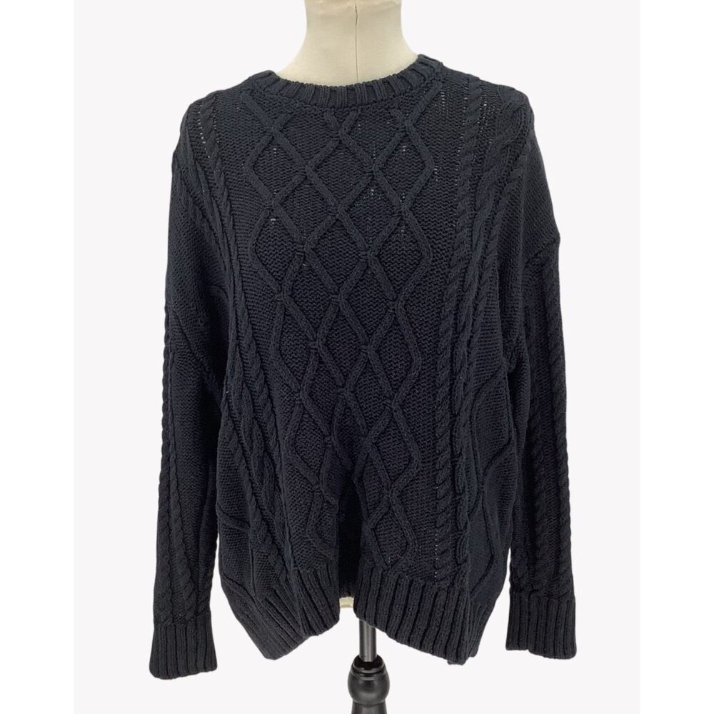 Show Me Your Mumu Black Cable Knit Day-To-Day Sweater L Womens Pullover Size L